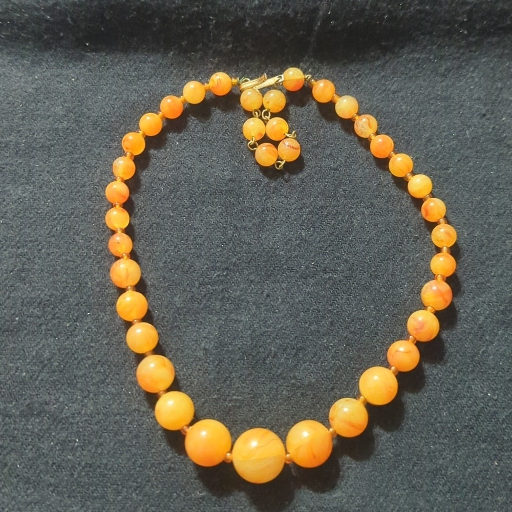 Vintage West Germany Orange Swirl Beaded Statement Necklace